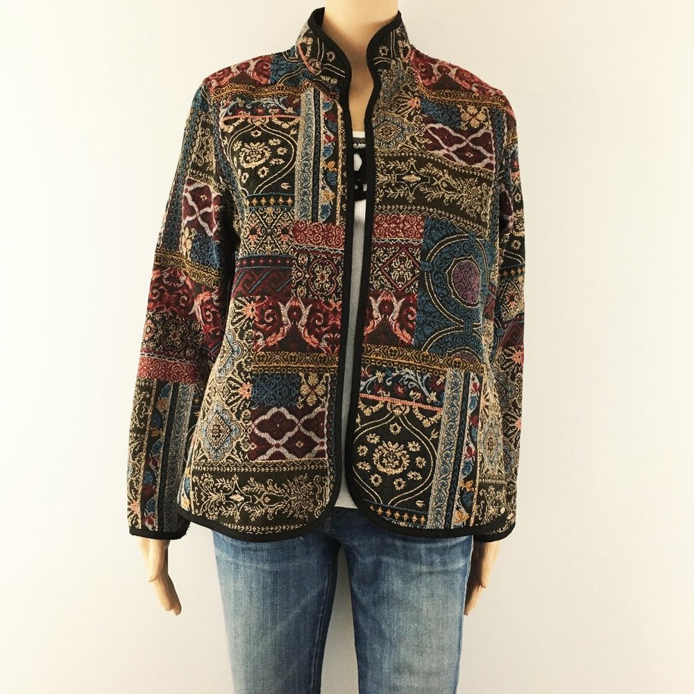 sz M Women's SERENGETI tapestry lightweight jacket open blazer brocade